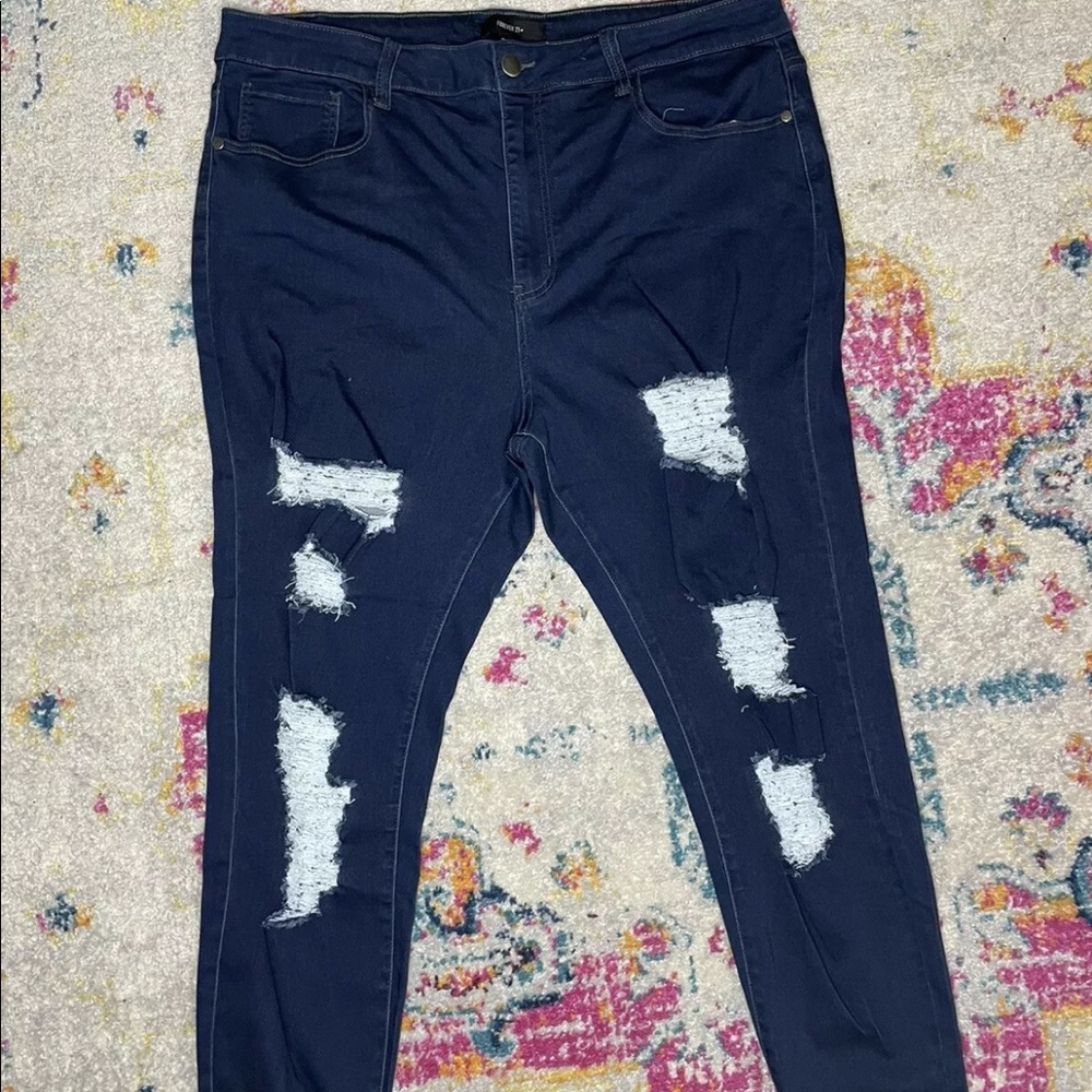 Forever 21+ Plus Size Blue Destroyed Jeans size 20